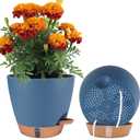 2 Pack 8 inch Plant Pots, Plastic Self Watering Planters with Drainage Holes, Deep Reservoir, Water Level Indicator, Modern Decorative Flower Pots for Indoor Outdoor Plants (Navy Blue, 8 inch)