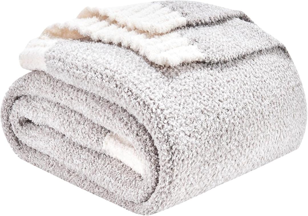 CozeCube Melange Blanket, Ultra Soft Grey and White Throw Blanket, Warm Cozy Knit Fuzzy Plush Reversible Throw for Couch Bed Sofa, 50"x60"
