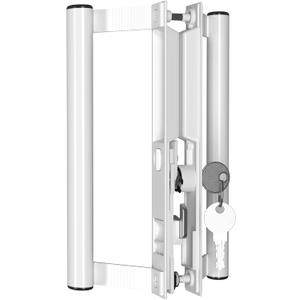Sliding Glass Door Handle Set with Interior and Exterior Handles, 6-5/8", Fits 1" to 1-1/8" Thick Doors. (White - Round Tube Handle 2 Sides, Straight Tube Handle with Key)