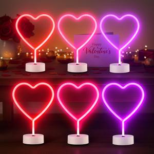 Retisee 6 Pack Heart Neon Sign LED Neon Light Battery Operated or USB Powered Valentines Heart Shaped Lamp Table Decor for Valentine's Day Gifts, Wedding, Party, Pink Room Decorations