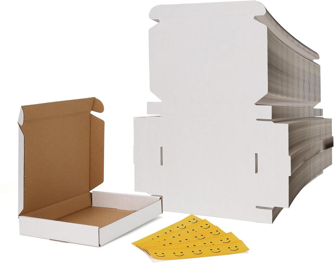 RLAVBL 100 Pack 7x5x1 Small Shipping Boxes, White Corrugated Cardboard Mailer Box for Packing Mailing Small Business