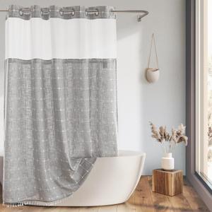 Farmhouse Shower Curtain with Snap-in Liner, No Hooks Needed Fabric Shower Curtains with Tassels for Rustic Bathroom Decor, with Window,with Magnets,Water Repellent&Machine Washable,Grey,71x74Inch Farmhouse Shower Curtain with Snap-in Liner, No Hooks Needed Fabric Shower Curtains with Tassels for Rustic Bathroom Decor, with Window,with Magnets,Water Repellent&Machine Washable,Grey,71x74Inch