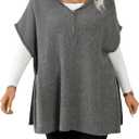 Women's Plus Size Half Zip Hooded Sweater Vest Cap Sleeve Split Hem Pullover Knitwear, Dark Grey, X-Large Plus