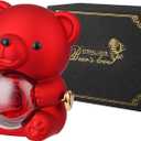 Cute Teddy Bear with Forever Preserved Real Rose,Eternal Flowers Elegant Rose Box with Teddy Bear Gift Card, Romantic Gift for Her in Valentine's Day, Mother's Day,Weddings (Red)