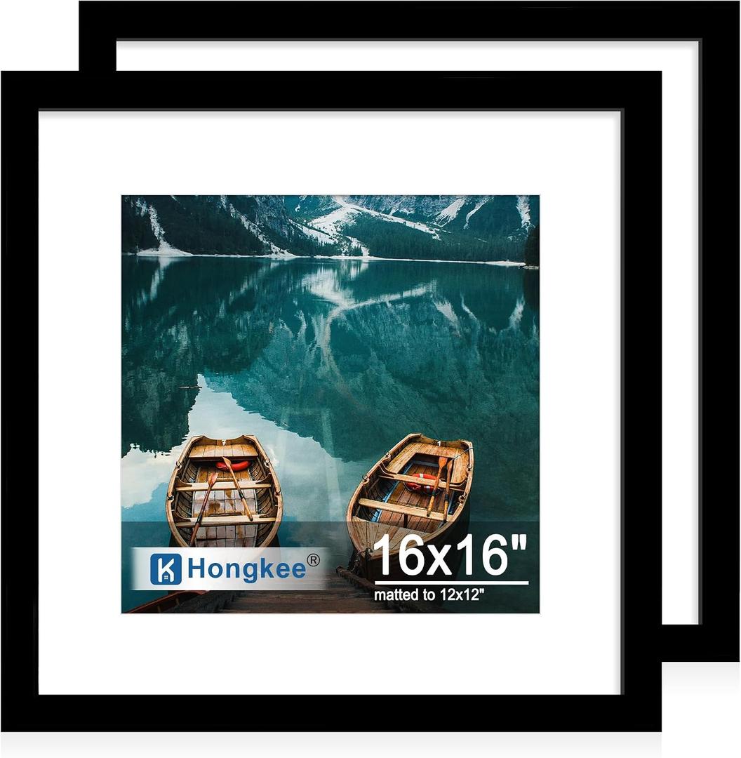 16x16 Frame Set of 2, Black Wood Style for 12 x 12 Mat, 16x16 in