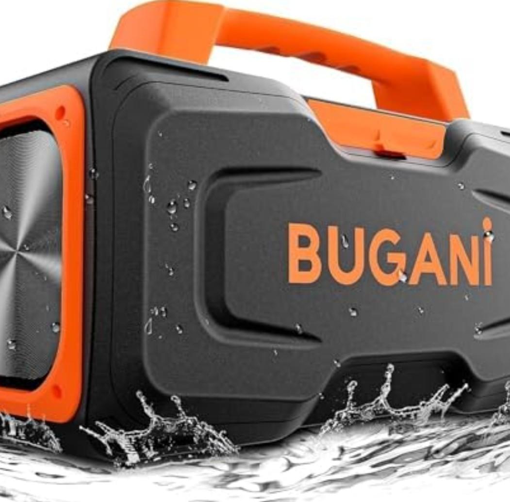 BUGANI Bluetooth Speaker, 80W Powerful Portable Wireless Speaker IPX7 Waterproof, Outdoor Loud Speakers with Handle 24H Playtime, Support Microphone AUX USB Suitable for Party, Pool, Singing