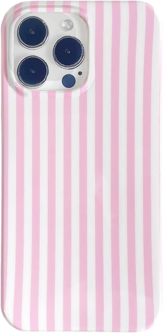 Pink and White Striped Phone Case for iPhone 14 Pro,Cute Aesthetic Vertical Stripes Classic Retro Girly Slim Protective Cover for iPhone 14Pro 6.1in,Pink White