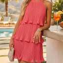 ZESICA Women's 2026 Summer Halter Cocktail Dresses Sleeveless Ruffle Tiered Chiffon Pleated Wedding Guest Mini Dress (XL)