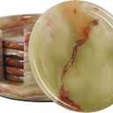 Radicaln Green Onyx Marble Coasters Set of 6 Handmade 3.5" Inch Round Coasters for Drinks, Coaster Set with Holder for Dining Tables