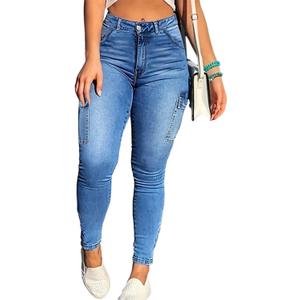Skinny Cargo Pants Women High Waisted Jeans Stretch Fashion Casual with Flaps 6 Pockets (X-Large, Dark Blue)