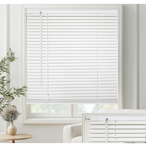 MYshade No-Drill Cordless Horizontal Mini Blinds – 34.5" W x 64" H Tool-Free Inside Mount Window Blinds with 1" Vinyl Slats, Light Filtering & Privacy, Child & Pet Safe, White