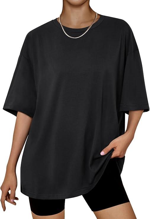 Trendy Queen Womens Oversized Summer T Shirts Fashion Workout Plus Size Tops Short Sleeve Beach Vacation Gym Clothes 2025 (Medium)