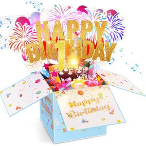 Tnvee 1ST Birthday Cards with Lights & Music & Candle, 3D Pop Up Singing Happy Birthday Greeting Cards Gfits for 1 Years Old Girl Boy Daughter Son