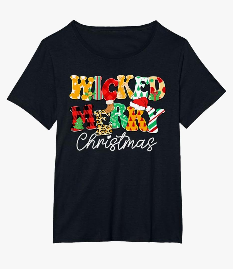 Wicked Merry Christmas Pattern Mix Humor T-Shirt Size 1X