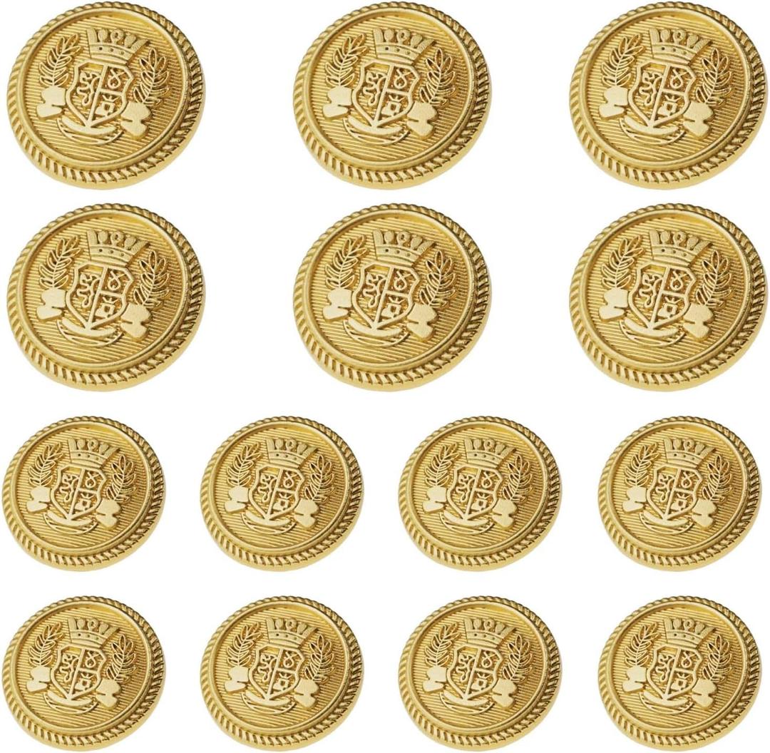 14-Piece Gold Metal Blazer Button Set - 23mm & 18mm Buttons for Men's Blazers, Suits, Sport Coats, Uniforms & Jackets