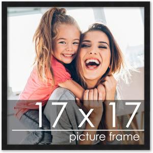 Poster Palooza 17x17 Frame Black Solid Wood Picture Frame | 0.75 Inch Moulding Width | Includes UV Acrylic Plexiglass, Foam Board Backing & Hanging Hardware