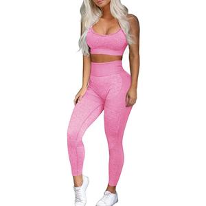 OLCHEE Womens Workout Sets 2 Piece - Seamless Yoga Leggings and Cross-Strap Sports Bra Gym Outfits Activewear Matching Set (Pink, L)