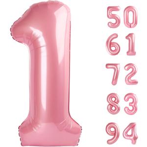 40 Inch Pearlescent Pink 1 Balloon for First Birthday, 1st Number Balloons Birthday Decorations for Girl Kids Toddler Baby, One Giant Number 1 Balloon