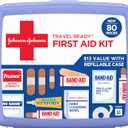 Band-Aid Travel Ready Portable Emergency First Aid Kit for Minor Wound Care with Assorted Adhesive Bandages, Gauze Pads & More, Ideal for Travel, Car & On-The-Go, 80 pc