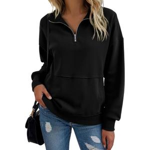 SHEWIN Womens Sweatshirt Casual Long Sleeve Half Zip Pullover Lightweight Sweatshirts Tops Fall Fashion Outfits 2025 (Medium, Black)