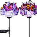 Outdoor Solar Garden Lights - 2 Pack Solar Powered Garden Stake Lights with 18 Butterflies and Copper String Lights, Multicolor
