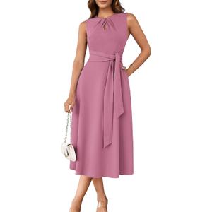 GRACE KARIN Women 2026 Work Dress Sleeveless Tie Waist Elegant Party Cocktail A Line Flowy Midi Dresses with Pockets L