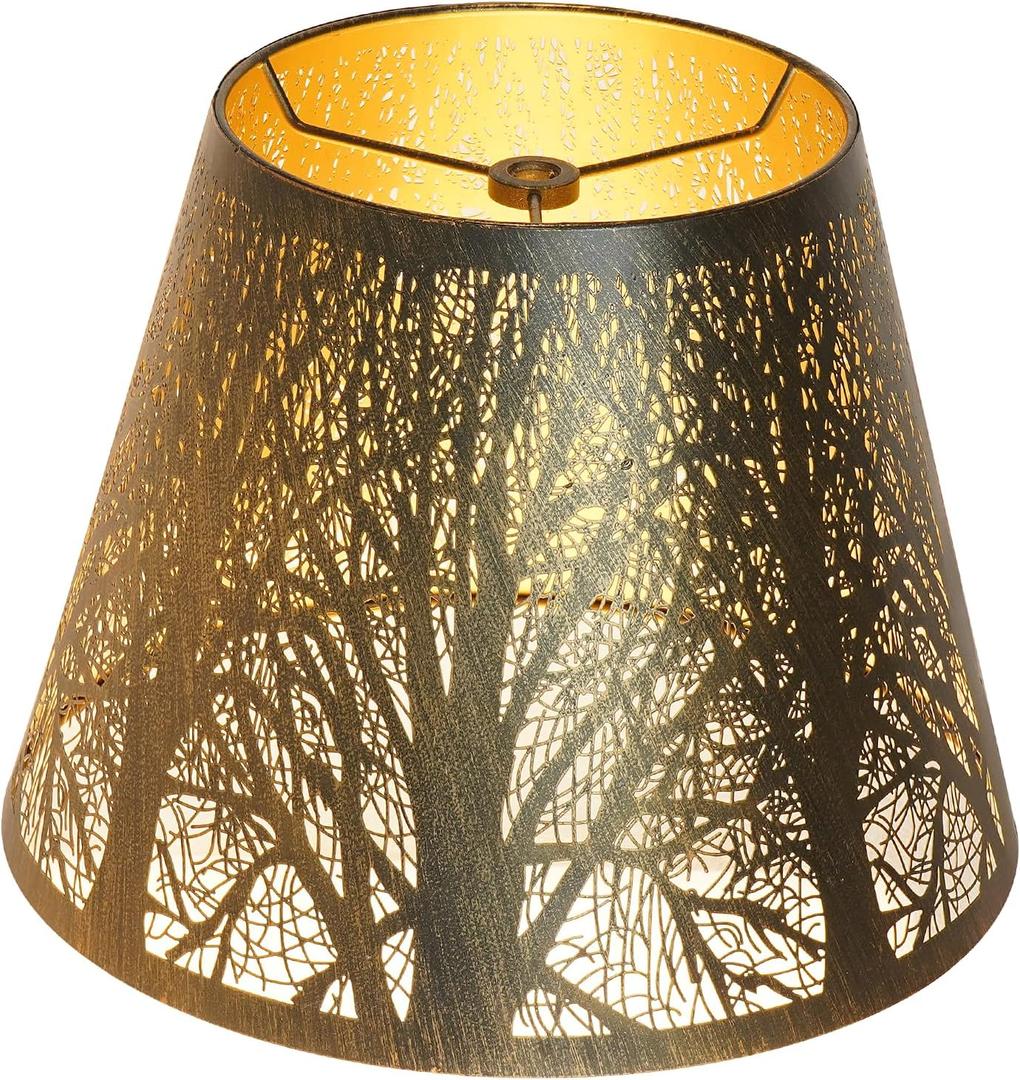 Small Metal Lampshade Forest Etching Forest Lamp Shade Pattern 6'' Top 10'' Bottom Height 7.5'' Fits For Table Lamps And Floor Lamps Spider Fitter Out Black in Gold ALUCSET lampshade