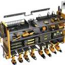 SUPERDANNY Power Tool Organizer Wall Mount with Charging Station, Adjustable 4-Tier 8 Drill Storage Shelf Garage Organization, Cordless Drill Hanger Tool Battery Holder Storage Rack with 6 AC 4 USB
