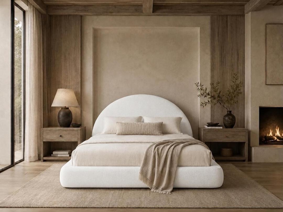 Round Bed – Washable Zip Cover - Upholstered Linen Premium Soft Foam - Modular Minimalist Modern - Half Circle Moon - Sold Sold Separately (White Linen Premium, King Base)