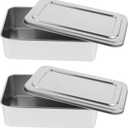 Luxshiny 2pcs Box Cutter Baking Tray Cake Dish with Lid, Stainless Steel, Silver