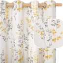 BGment Boho Linen Curtains for Bedroom 72 Inch Length 2 Panels Printed Leaf, Light Filtering Window Privacy Curtains for Living Room Farmhouse Rusitc Casual Patterns, Each 52 Inch Wide, Yellow
