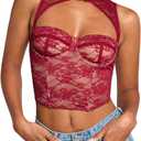 WDIRARA Women's Cut Out Lace Crop Bustier Corset Tank Top Sexy Going Out Party Club Tops (Red), M