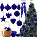 Jenaai 96 Pcs Velvet Christmas Ball Ornaments with Wreath Bow Assorted Flocked Shatterproof Christmas Balls Velvet Bows Hanging Xmas Tree Decorations Ornaments for Party Holiday(Blue)