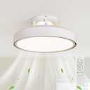 Modern Bladeless Ceiling Fans with Lights and Remote, 18.9" White Embedded Ceiling Fan Light, Flush Mount Dimmable LED Chanelier Fan for Bedroom Kids Room