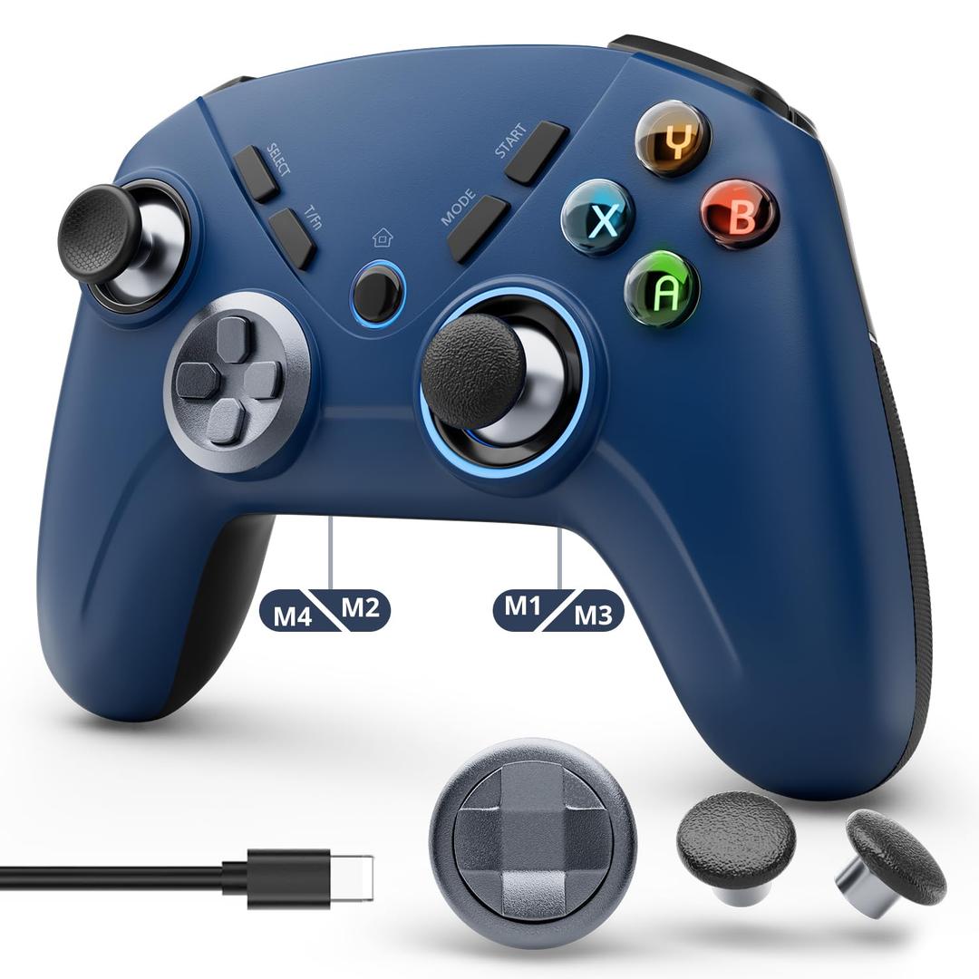 Kujian Wireless Gaming Controller for PC, Switch, Steam, Luna, Android, iOS  Bluetooth Game Controller with Turbo Button, LED Backlight, Dual Vibration, 6-Axis Gyroscope (Blue)