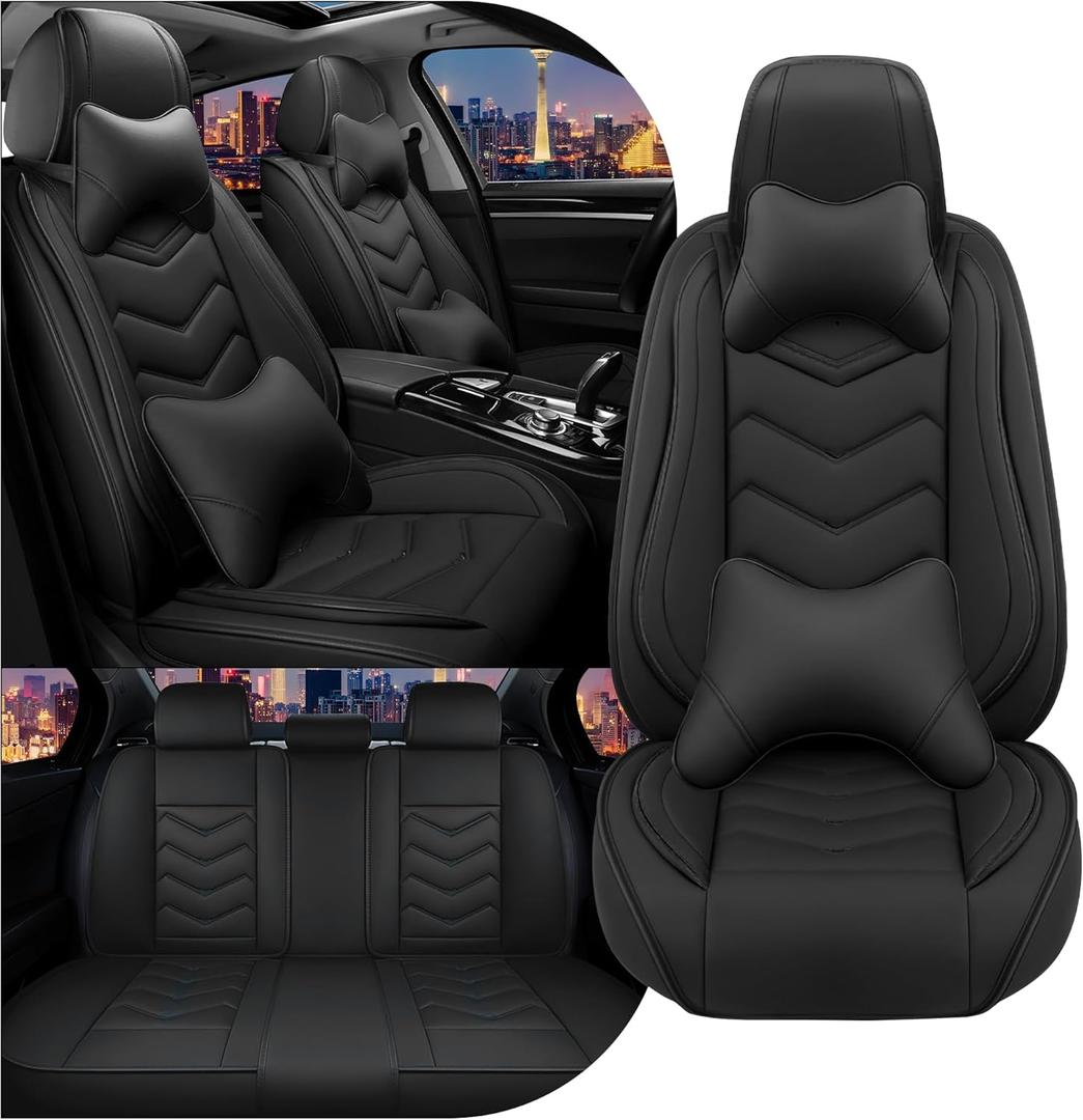 Car Seat Covers for Honda Civic 2000-2025, Stylish Sport Seat Cover, Premium Nappa Leather Car Seat Cover. Automobile Seat Covers Sets.(Luxury 5 Seats/Pure Black)