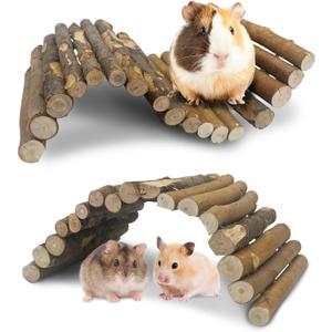 Hamiledyi Wooden Hamster Bridge Ladder 13.4" L x 7.5" W Large Climbing Toy Natural Hideout Tunnel Ramp Hamster Cage Accessories for Rabbits Guinea Pigs Ferret Tortoise Reptile (Pack of 2)