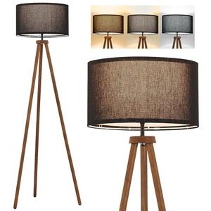 ELYONA Wood Tripod Floor Lamp Modern Standing Lamp with Black Drum Shade, Industrial Tall Reading Lamp for Office Living Room Bedroom, ETL Listed Walnut & Black, 3 Color Temperatures LED Bulb Include