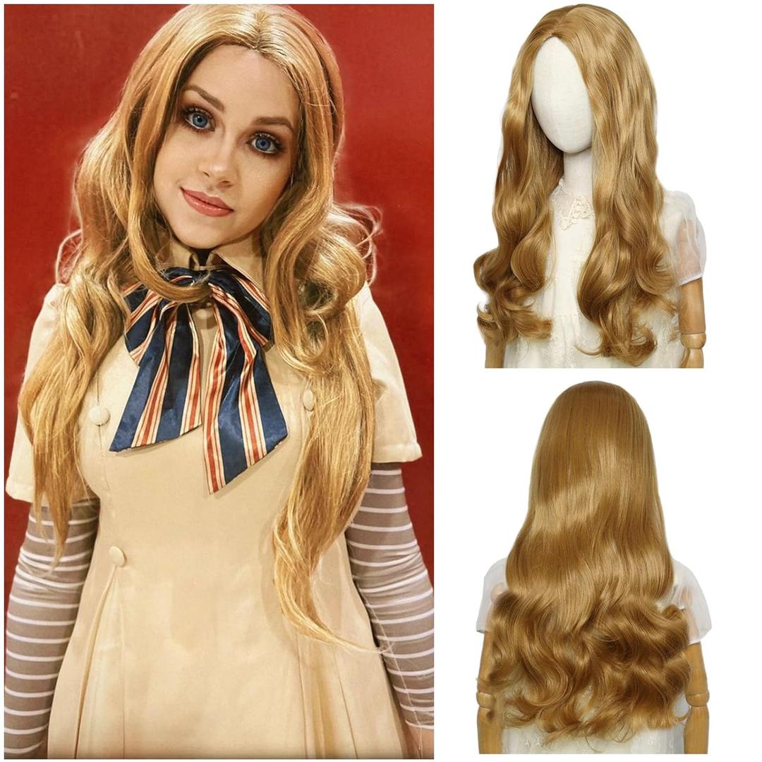 Kids Blonde Wig M3gan Wig Girls Long Wavy Honey Blonde Cosplay Princess Hair Women Heat Resistant Synthetic Hair for Halloween Costume