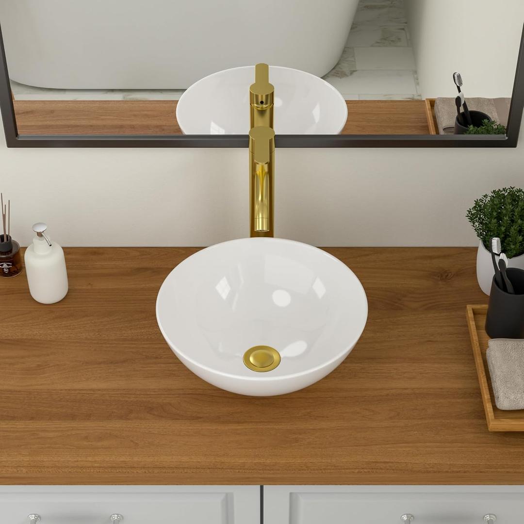 Round Vessel Sink - Logmey 13"x13" Small Bathroom Sink Modern White Vessel Sink for Bathroom Above Counter Porcelain Ceramic 13 inch Sink