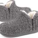 FamilyFairy Bootie Slippers for Women Warm House Shoes Memory Foam Indoor Outdoor Fuzzy Boots with Rubber Sole (5-6, Grey)