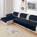 NAISI Couch Covers for Dogs Waterproof Flannel Striped Sofa Cover Pet Friendly Washable Dog Mat for Couch Anti Slip Sectional Sofa Slipcover Protector(2pcs/35"x63"+35"x70", Dark Navy)