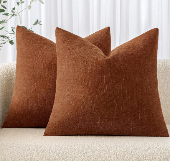 MIULEE Pack of 2 Decorative Throw Pillow Covers Soft Chenille Throw Pillows Solid Textured Euro Cushion Covers for Couch Sofa Bedroom Living Room 22x22 Inch, Dark Rust