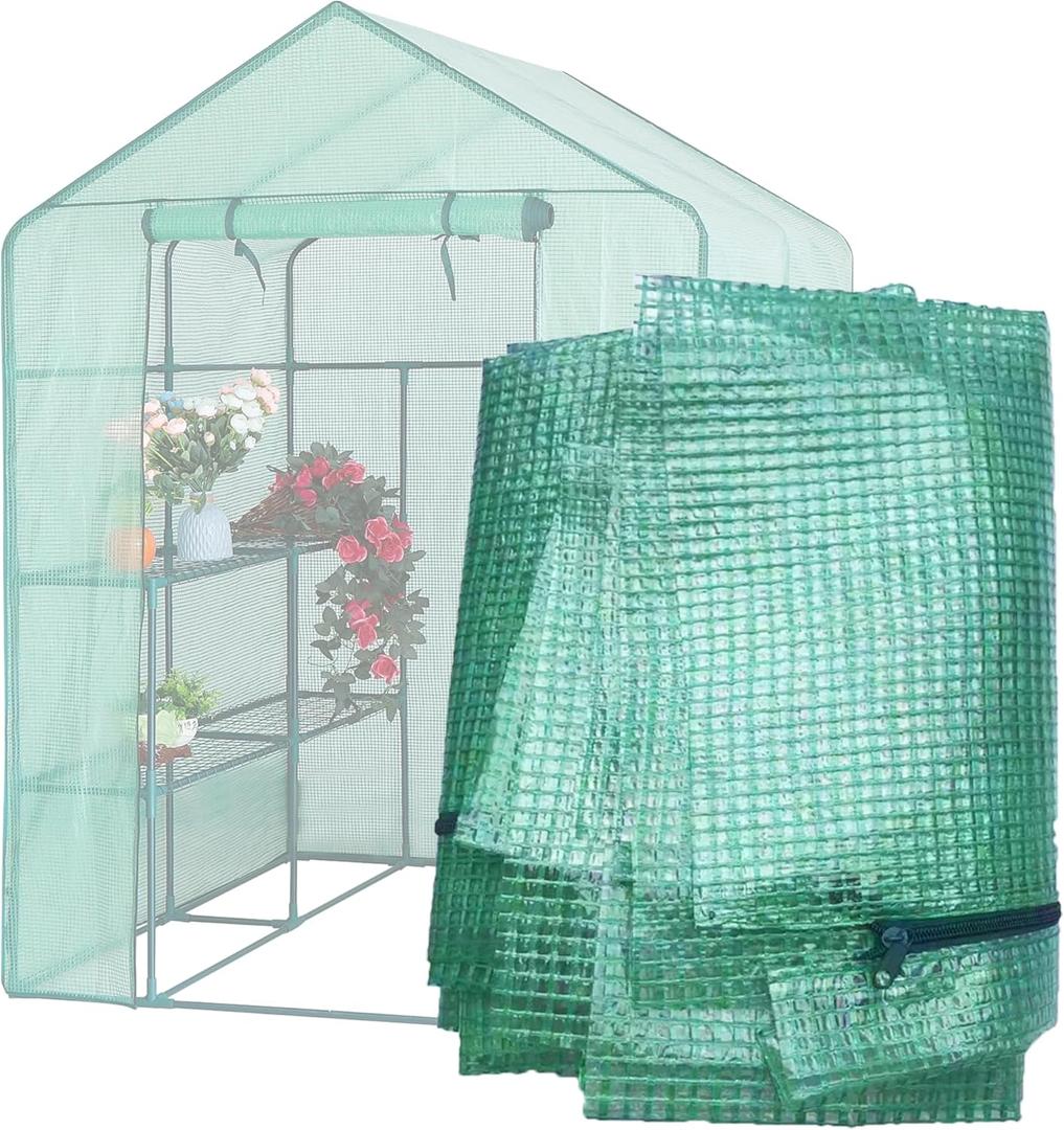 Greenhouse Replacement Cover, 565676 Inch PE Walk-in Greenhouse Cover for Gardening Plants w/Roll-Up Zipper Door, Waterproof Frost Protection Wind Rain Proof, Easy Assembly (No Frames Include)