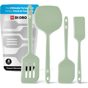 New DI ORO Silicone Turner Spatula Set - Kitchen Spatulas for Nonstick Cookware - Cooking Utensils for Flipping Eggs & Pancakes - 600F Heat-Resistant BPA Free Turners - Dishwasher Safe (4pc, Sage)