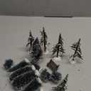 Halloscume 16 Pcs Christmas Village Sets Accessories Miniature Pine Trees Christmas Village Frosted Christmas Tree Figurine Streetlight Lamps Village Street Mat Park Bench Seat for Xmas Winter Decor