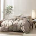 BDEAR 3 Pieces Linen Grey Duvet Cover California King Size 104'' W x 98'' L, 100% Washed Cotton Duvet Cover with Zipper Closure Plus 2 Pillowcases, Oeko TEX Standard Certificated, Cozy Feel