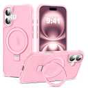 Compatible with iPhone 16 Case for iPhone 16 6.1" Pink | with Invisible Magnetic O-Ring Stand, Military-Grade, Translucent Case, Compatible with Mag-Safe, Great Grip Feeling