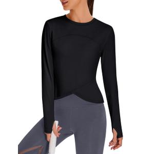 BMJL Womens Workout Tops Blue Long Sleeve Shirts Fall Yoga Hiking Tshirts Cute Crop Tops Gym Thumb Hole(XL,Blue) (Blue, XL)