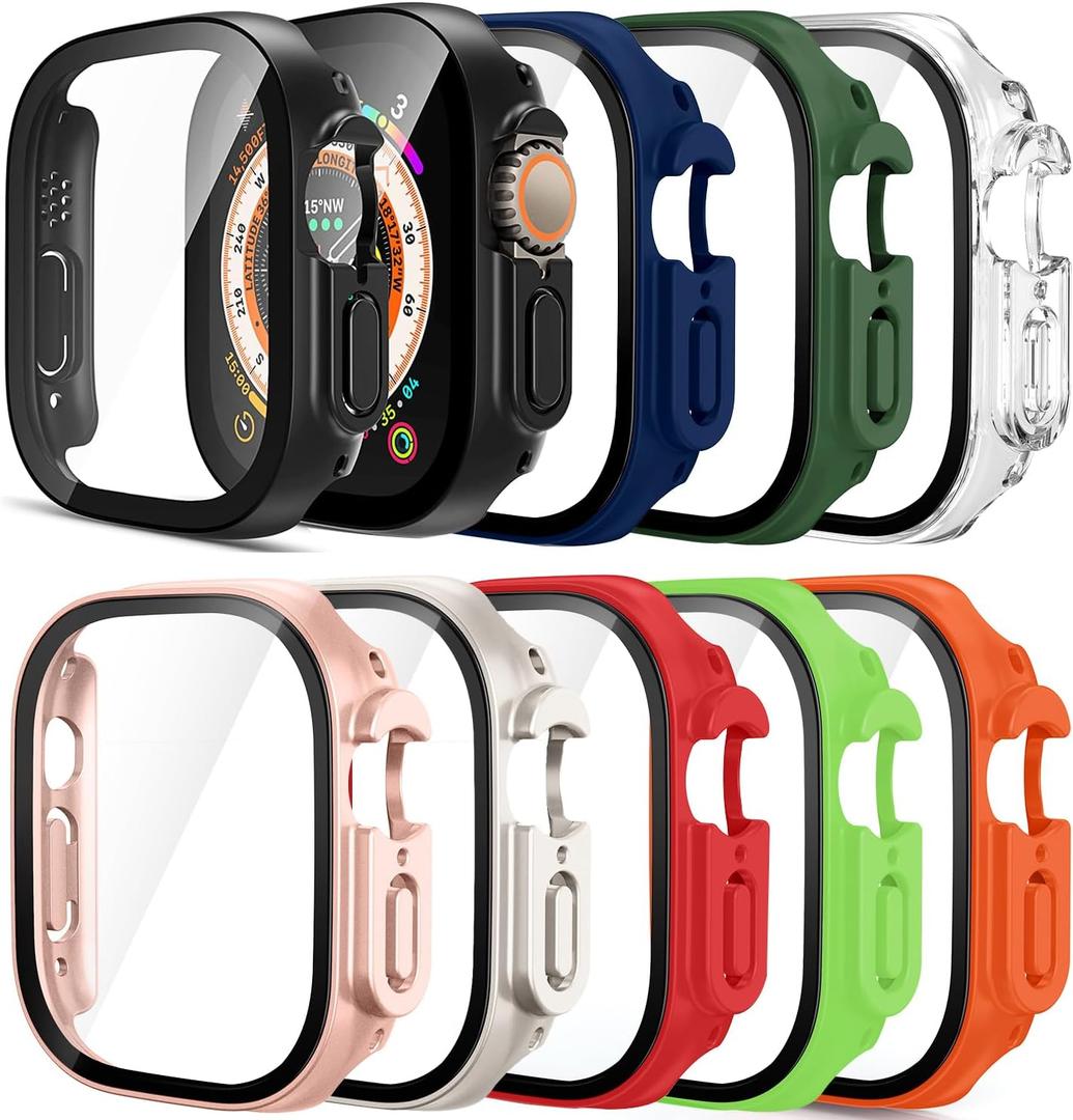 Pocoukate [9 Pack Case Compatible with 49mm Apple Watch Ultra & Ultra 2/3 with Tempered Glass Screen Protector Full Scratch-Resistant Protective Cover Bumper for Apple Watch 49 mm